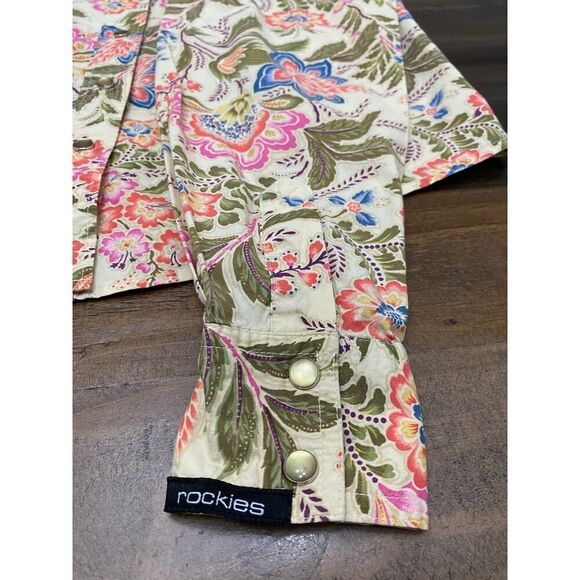 Rockies Western Boho Floral Snap Button Down Shirt Rodeo Cowgirl Multicolor - S - Picture 5 of 9